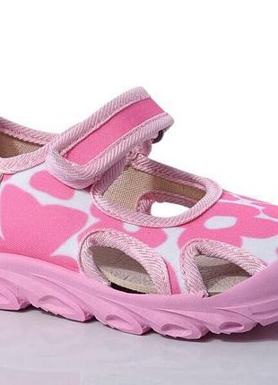 Тапочки дитячі, босоніжки в садочок або для дому рожеві з квіточками