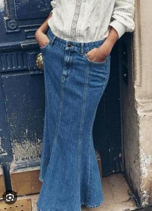 Кружевная длинная джинсовая юбка клеш от zara