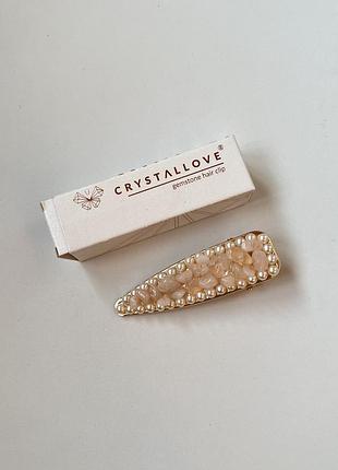 Заколка для волосся "рожевий кварц" crystallove rose quartz hair clip