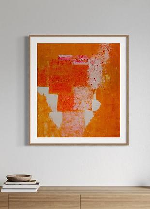 «orange love» — абстрактна картина, акрил, 90×80 см, 2021