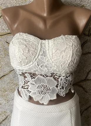Топ кроп топ білий мереживо святковий