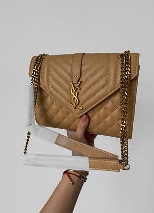 Saint laurent envelope medium in quilted beige / gold leather