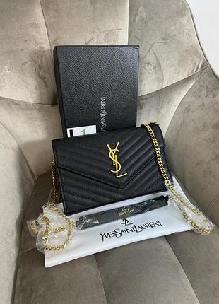 Saint laurent cassandre chain wallet black / gold leather