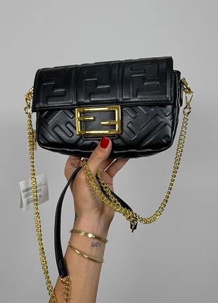 Fendi baguette mini  ff embossed leatherblack / gold  bag
