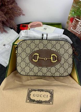 Сумка gucci horsebit 1955 small brown (з гребінцем)