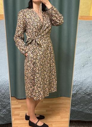 Сукня yas міді з запахом і квітковим принтом, довгий рукав, m