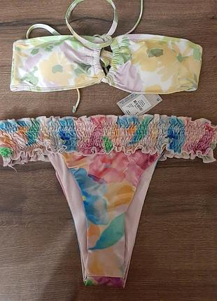 Бомбезный яркий радужный купальник куп бандо стринги бикини бразильки бразилиана трендовый