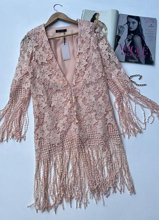 Пиджак с бахромой. кружевной нежно розовый пиджак. удлиненный блейзер