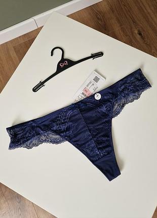 Трусики танга кружевные xlsk 14 hunkemoller темно синие 44 46 2xl