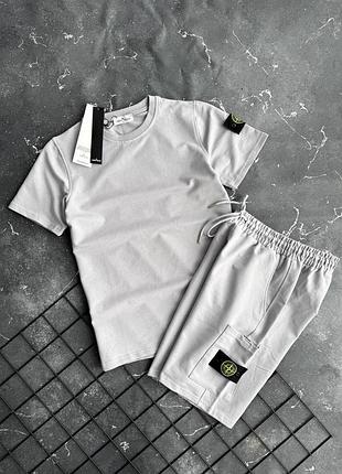 Чоловічий літній костюм stone island , з патчем , шорти + футболка
