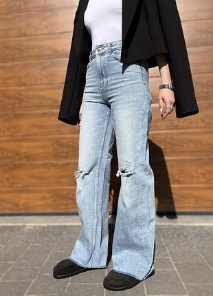 Zara джинси wide lag  з розрізами подертостями
