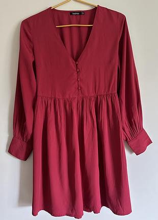 Коротка бордова сукня з довгим рукавом boohoo