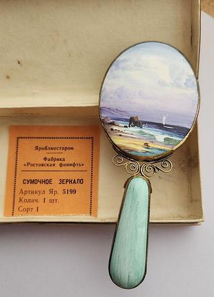 Дзеркало новое зеркальце сумочное финифть новое. времён советов винтаж