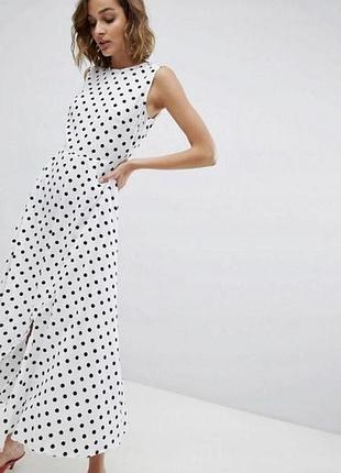 Легкое летнее платье в горошек белое длинное на l/xl р