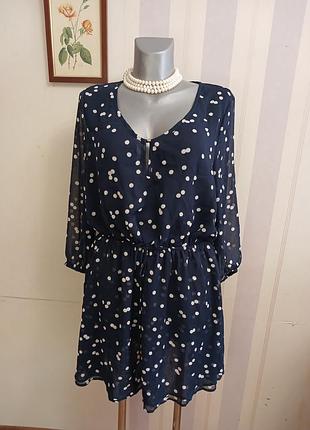Нарядна сукня в горох l xl плаття сарафан шифонова коротка