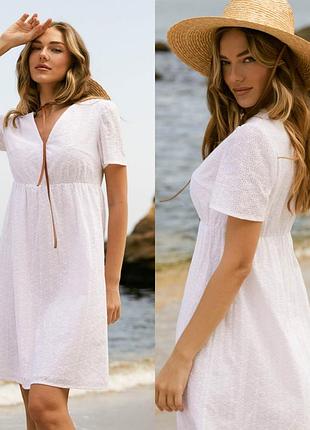 Легкое короткое платье из прошвы 100% хлопок на подкладке 4 цвета