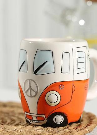 Керамическая детская чашка фигурная автобус