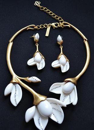 Роскошный набор колье и серьги белые цветы магнолии oscar de la renta
