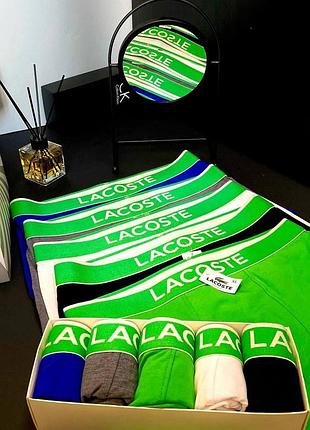 Чоловічі труси lacoste зелена резинка (в коробці 5 штук)