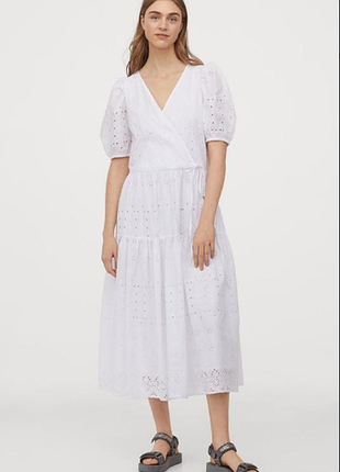 Шикарное хлопковое миди платье прошва h&m