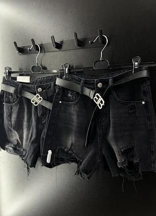 Черные джинсовые шорты zara с ремнем шорты на высокой талии джинсовые шорты короткие