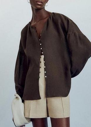 Жіноча лляна льон лен linen блузка блуза сорочка оверсайз бренд  massimo dutti, xs