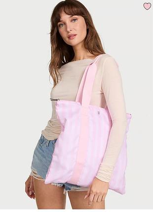 Сумка шопер рожева у білу смужку victorias secret, оригінал