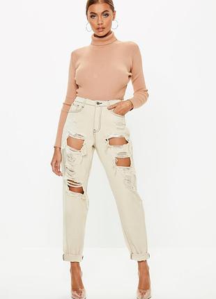 Джинси мом нюдового кольору з рванками missguided р. 12/14