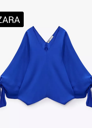 Блуза жіноча синя оверсайз з зав'язками від бренду zara m