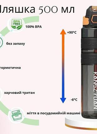 Спортивна тританова пляшка для води kangzyuan 500 мл чорная