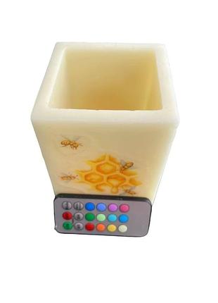 Нічник ручної роботи з бджолиного воску. 12 кольорів. пульт ду. батарейки