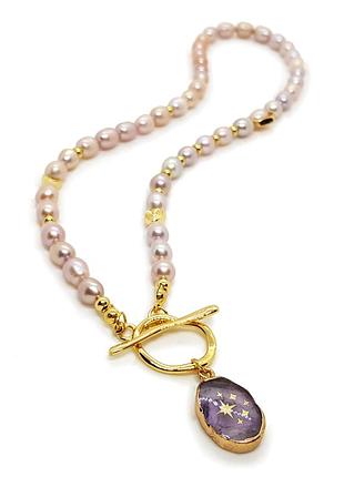 🔺🌟💜 перлове кольє-чокер з підвіскою аметист натуральні перли