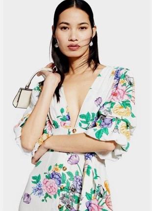 Topshop розмір uk8 euro 36 літня біла натуральна сукня з квітковим принтом