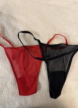 La perla жіночі трусики - стригти чорні і червоні розмір 3 - на фото