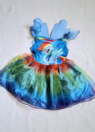 Радуга дэш my little pony голубое карнавальное платье с крыльями на 2-3 года