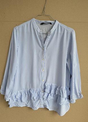 Блакитна блуза zara s у смужку зара блуза блузка з рюшами комірець стійка блакитного кольору