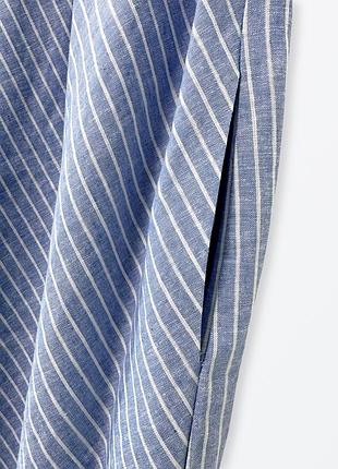 Голубое льняное платье в белую полоску5 фото