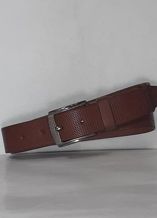 Ремень 01.081.468 кожаный джинсовый коричневый (4 х 124 см) с накаткой «кап»