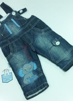 Комбінезон утеплений хутро, джинсові теплі штани на бретелях