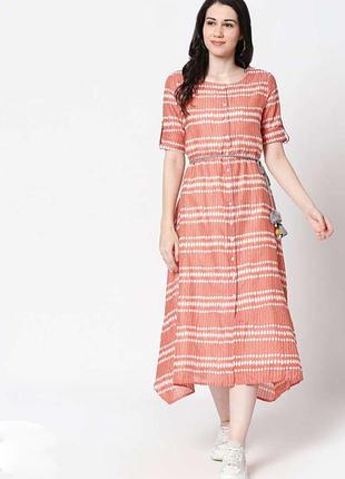 Легкое платье миди розового цвета zola натуральный состав размер s/m/l