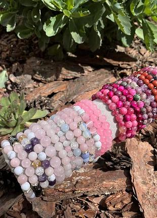 Браслети з натурального каміння гранат тигрове око рожевий кварц сердолик яшма