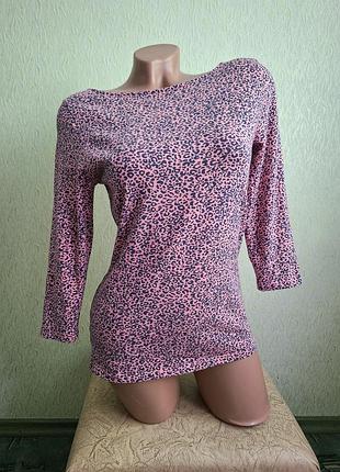 Лонгслив. футболка рукава 3/4. топ. розовый леопардовый.