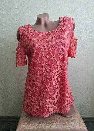 Футболка с открытыми плечами. туника. блуза. топ кружево.