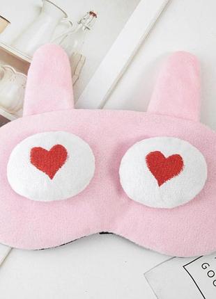 Мягкая плюшевая маска для сна, влюбленный зайчик, с нишей для гелевого вкладыша, розовая