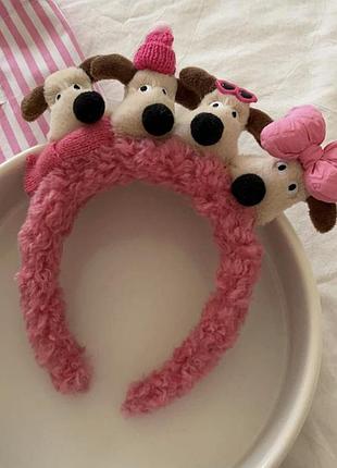 Обруч для волос, смешные собачки, розовый