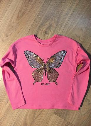 Реглан, лонгслив с вышивкой и пайетками на 7-8роков рост 128