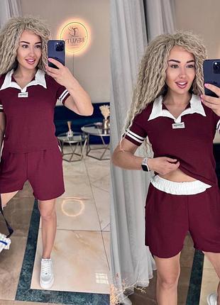 Жіночий костюм футболка поло та шорти | 2002
