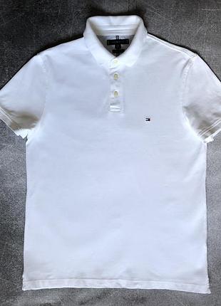 Чоловіче біле поло tommy hilfiger slim fit stretch pique polo оригінал розмір l