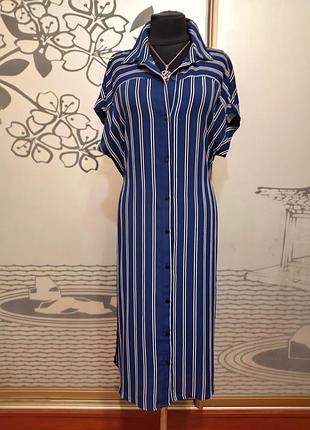 Брендовое платье рубашка миди с поясом большого размера