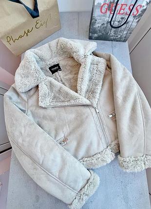 Дубленка короткая серая эко мех замша